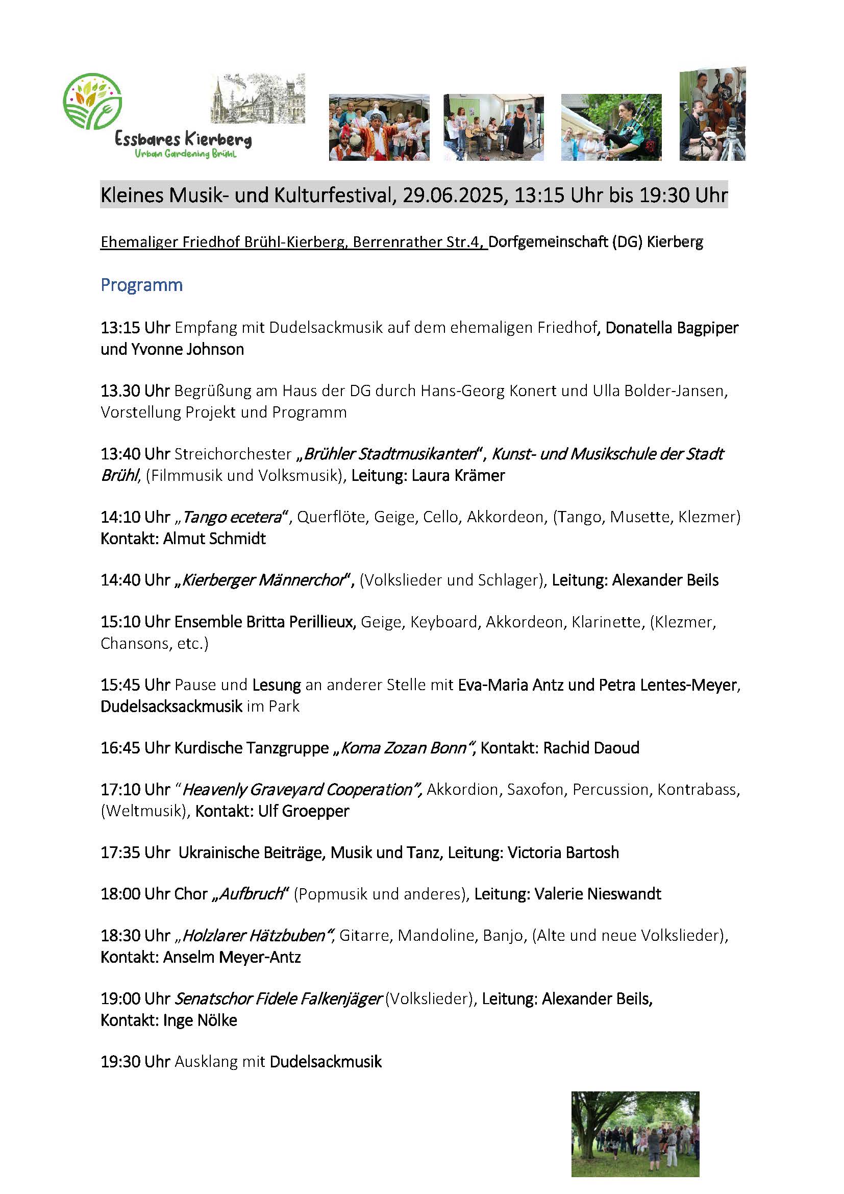 Kleines Musik und Kulturfestival Ehemaliger Kierberger Friedhof 29.06.2025 Programm1 Seite 1