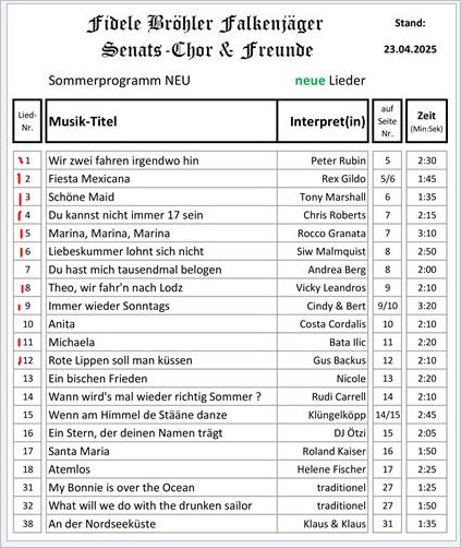 Liederfolge 