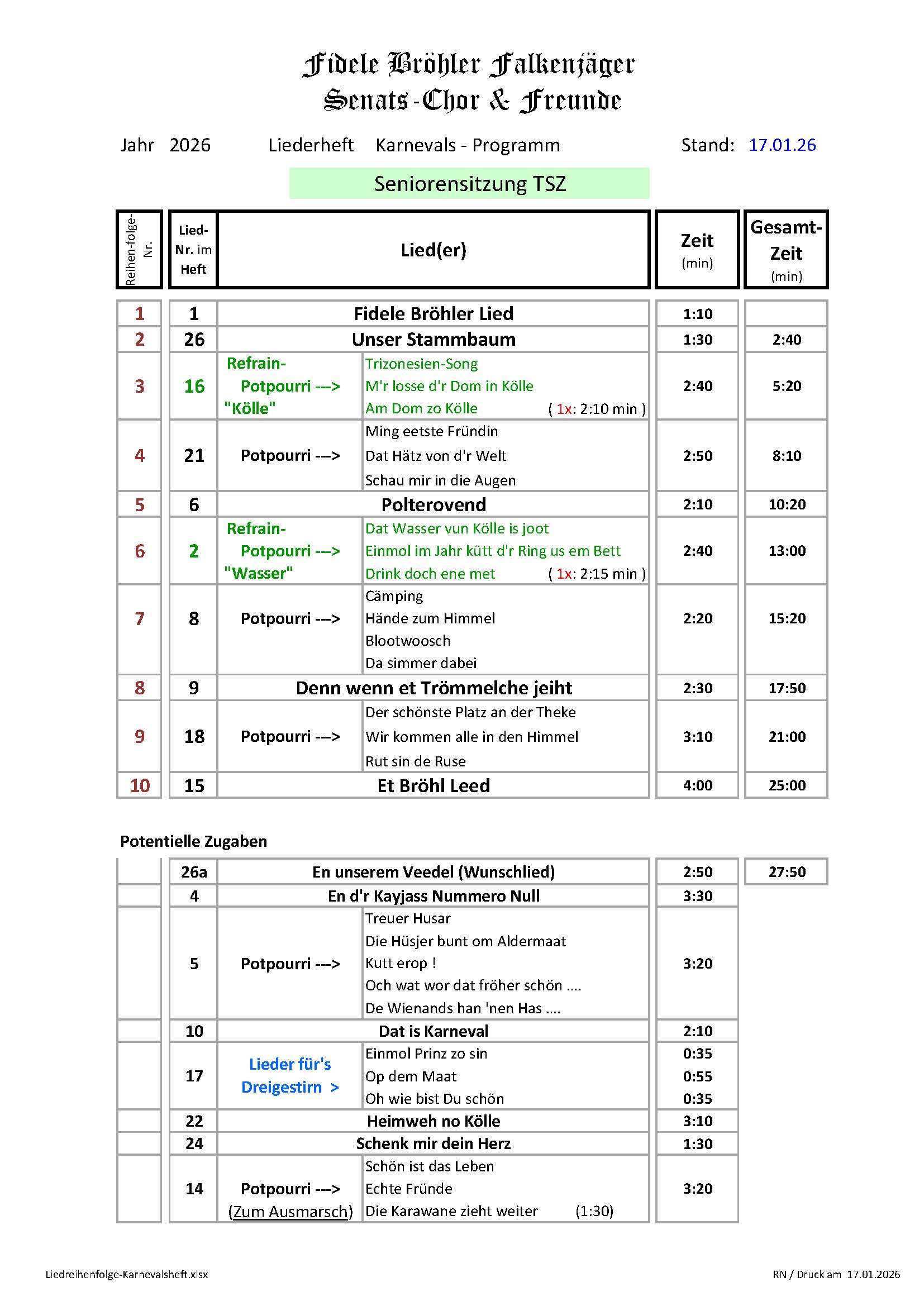 Liederreihenfolge 2026 02 08 Seniorensitzung